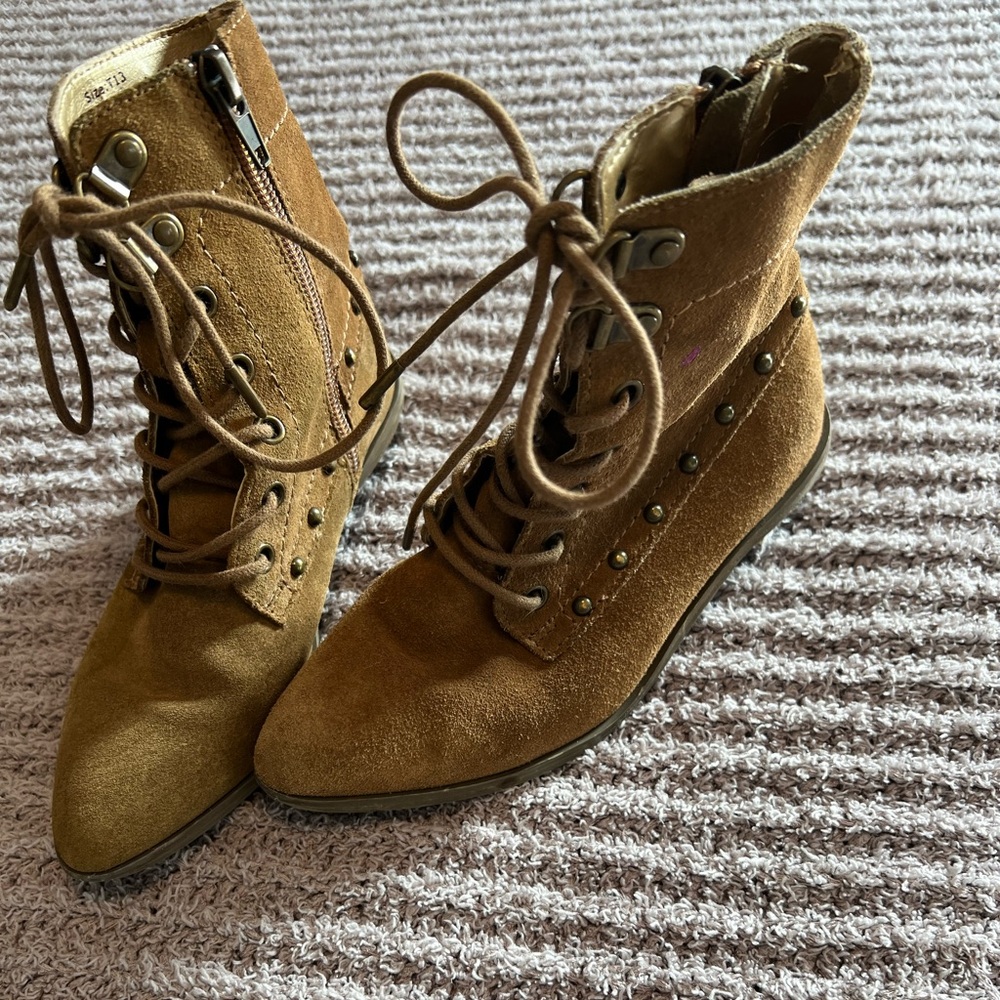 Joyfolie Brown/Tan Lace-Up Ankle Boots